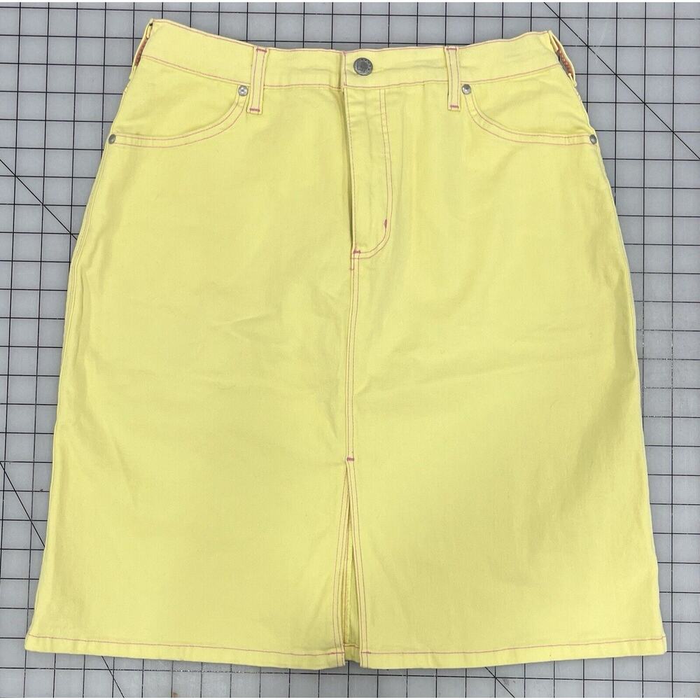 Dnim & Co Yellow Denim Skirt QVC Slit Pockets Medium I4